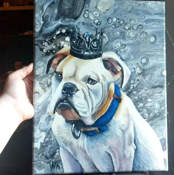 Handpainted one of a kind bulldog on canvas acrylic painting 8x10 - Picture 2 of 2